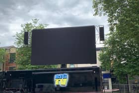 The big screen in Preston's Flag Market