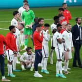 A dejected England side after the penalty shootout at Wembley