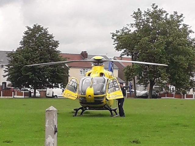 The air ambulance landed at around 9.20am in a field next to Mercer Road, close to Moor Hey School, in Lostock Hall. Pic credit: Mick Salthouse