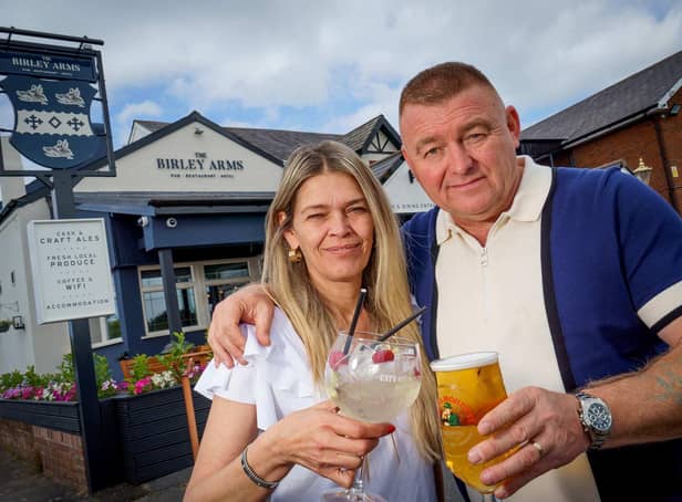 Publicans Tony Davies and Zoe Shelmerdine pictured outside the Birley Arms