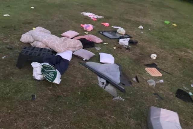 Litter was left after travellers moved on from the park. Picture by Marie Murphy