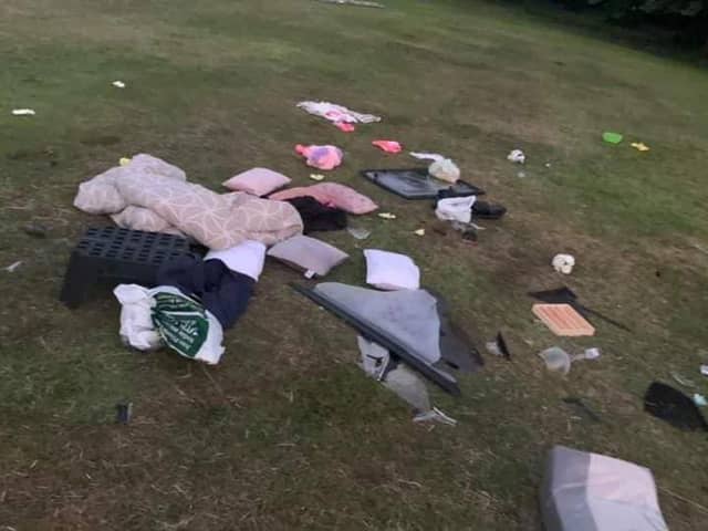 Litter was left after travellers moved on from the park. Picture by Marie Murphy