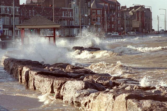 Morecambe promenade battered by waves in the storm