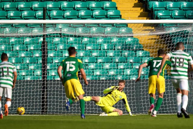 Ben Whiteman (17) scores Preston North End's goal against Celtic from the penalty spot