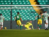 Ben Whiteman (17) scores Preston North End's goal against Celtic from the penalty spot