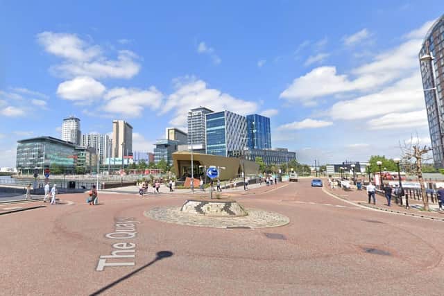 Police confirmed the man's body was recovered at 7.40pm on Sunday (July 18) following a three-hour search of the Manchester Ship Canal near Media City. Pic: Google