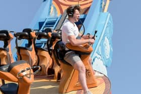 Jordan enjoying the thrills of the Avatar Airbender ride at the Pleasure Beach yesterday (Monday, July 19). Pic: Jordan North/BBC