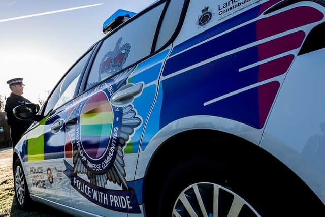 The Lancashire Police currently have some of their fleet vehicles decorated with pride flags to show solidarity