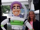 Joanne with  the  Toy Story  Buzz Lightyear character she made from balloons