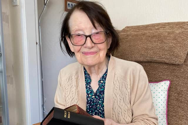 Phyllis, 95, with her restored books