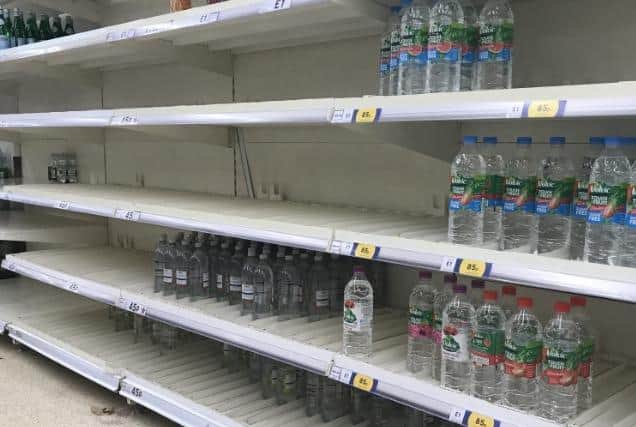 Water in short supply in Tesco, Leyland.