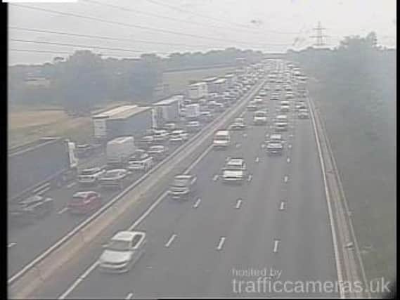 Heavy traffic on the M6 near junction 19. (Credit: Highways England)
