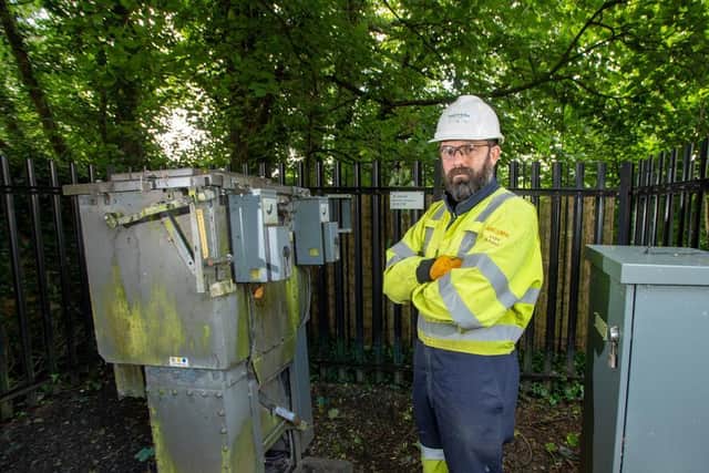 Electricity North West’s Ben Fiddler at one of the vandlised substations on Slater Lane, Leyland. Intruders have broken into six substations in the Leyland area in the past few weeks