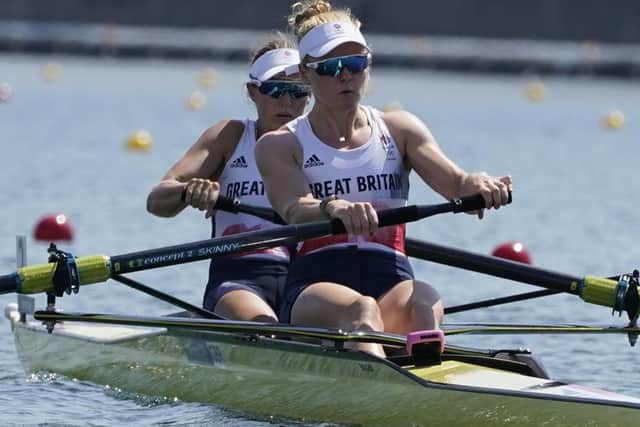 Helen Glover and Polly Swann compete in the women's pair in Tokyo, Japan