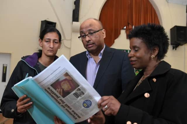 Glenda with fellow Preston Windrush campaigner Sekeena Muncey and Preston MP Sir Mark Hendrick.