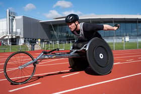 Josh Landmann in his racing chair