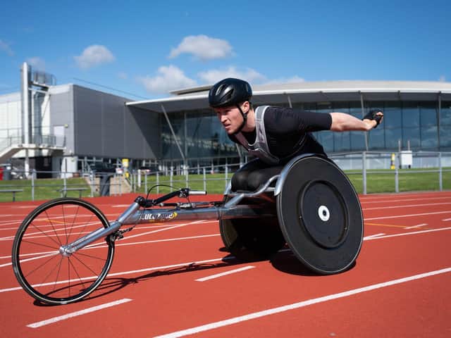 Josh Landmann in his racing chair