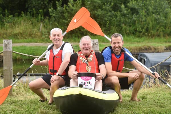 Chorley MP Sir Lindsay Hoyle, mayor of Chorley Steve Holgate and leader of Chorley Council Alistair Bradley take part in the charity kayak challenge