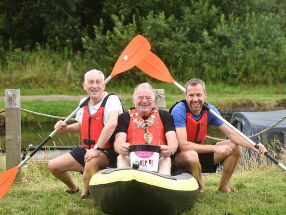 Chorley MP Sir Lindsay Hoyle, mayor of Chorley Steve Holgate and leader of Chorley Council Alistair Bradley take part in the charity kayak challenge