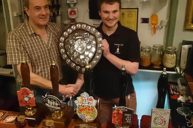 From our archives ... in 2016 Adrian Smith, from CAMRA, presented the George Lee Memorial Trophy to Tom Handyman, landlord of the Shepherds Hall Ale House in Chorley, as it was named CAMRA's central Lancashire pub of the year.