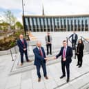 David Maiden, AECOM Associate Director, Paul Sykes, NW Regional Director, Bowmer + Kirkland, Steve Merridew, BDP Engineering Director, UCLan Vice-Chancellor Professor Graham Baldwin, James Thomson, Project Associate, Hawkins\Brown and UCLan Students’ Union President Zuleikha Chi.