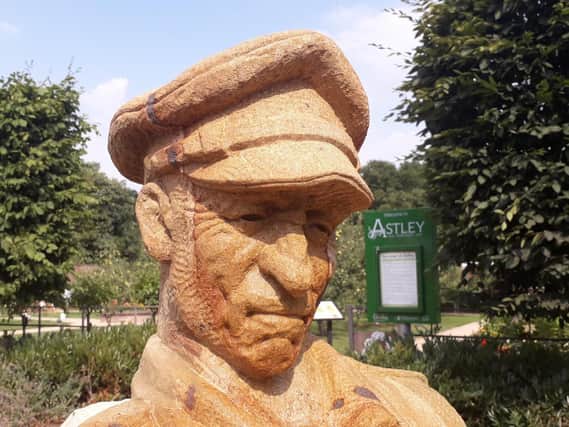 The Messenger sculpture in the Garden of Reflection in Astley Park, Chorley