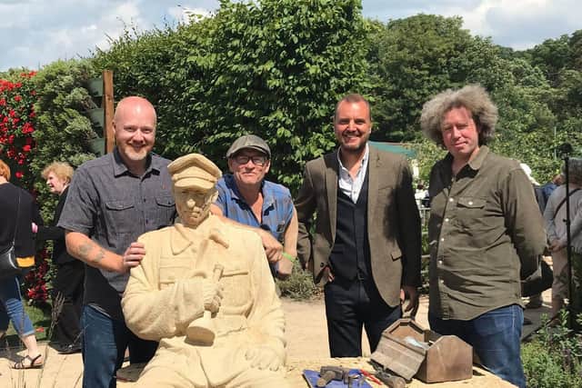 The opening of the Garden of Reflection in Astley Park, Chorley in 2018 with, left to right,  Stuart Clewlow, Thompson Dagnall, John Everiss and Keith Craig