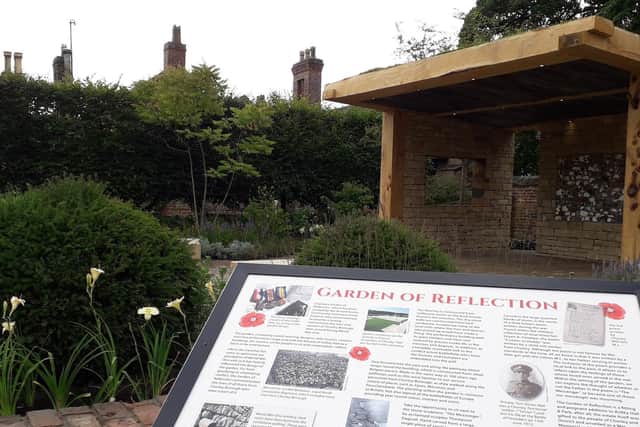 The information board at the Garden of Reflection in Astley Park, Chorley in 2018