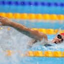 Anna Hopkin of Team Great Britain competes in the Mixed 4 x 100m Medley Relay Final  at Tokyo Aquatics Centre