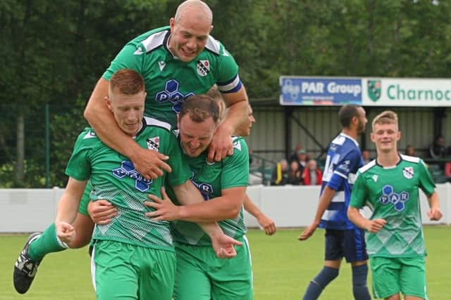 Charnock Richard players celebrate against  Winsford (Steven Taylor Photography)