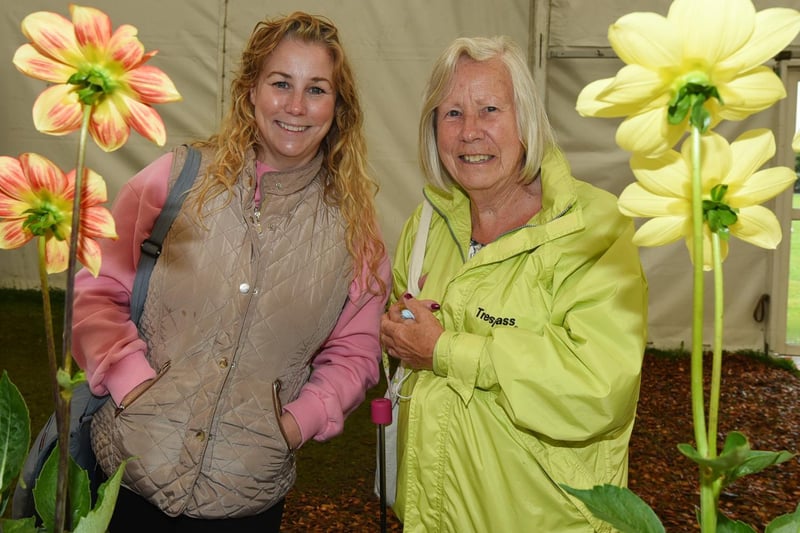 from left, Caroline Sowerby with mum Margaret Sowerby admiring the flowers on display in the competition marquee.