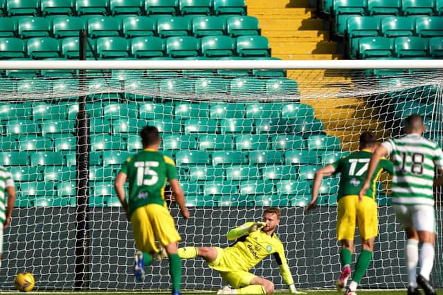 Ben Whiteman scores Preston North End's winner at Celtic from the penalty spot