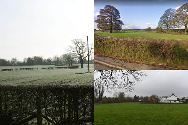 Just some of Central Lancashire's controversial and contested sites where housebuilding has been proposed and refused - Bushell's Farm in Goosnargh (left), currently the subject of an appeal with a decision due in the autumn; Town Lane in Whittle-le-Woods (top right), with an appeal hearing beginning later this month;  and land off Chain House Lane in Whitestake (bottom right), where a decision to refuse permission was upheld by a planning inspector in June