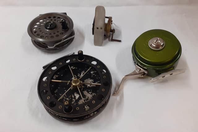 The large Allcock reel pictured is in the centre priced at 120 pounds. The others range between 10 and 40 pounds