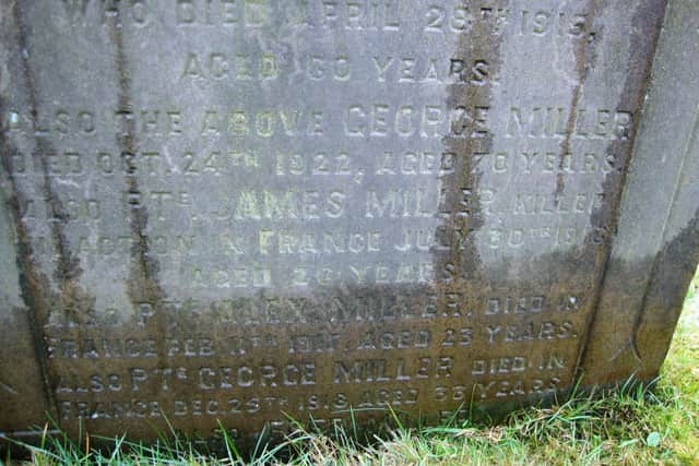 The Miller brothers mentioned on a family gravestone in Withnell. Picture courtesy of Stuart Clewlow.