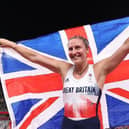 Chorley's Bronze medal winner Holly Bradshaw of Team Great Britain celebrates after the Women's Pole Vault Final at the Tokyo 2020 Olympic Games