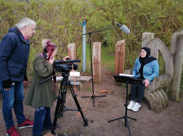 A scene from the film created by refugees