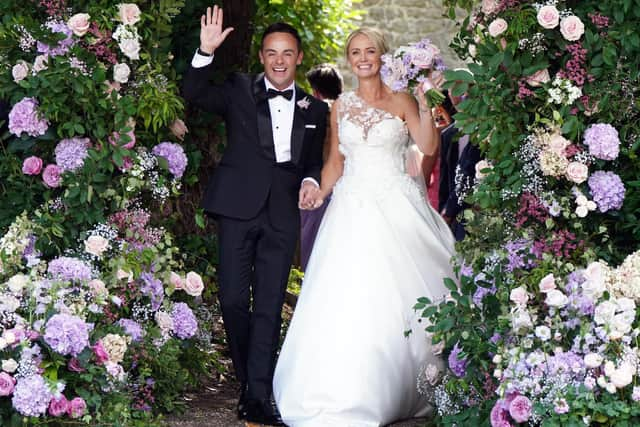 Anthony McPartlin and Anne-Marie Corbett leaving St Michael's church, Heckfield in Hampshire