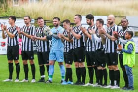 Chorley FC Old Boys line up to applaud James Dean (photo: Stefan Willoughby)