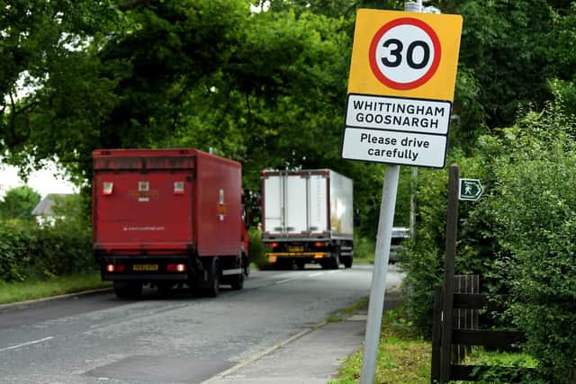 The speed on Whittingham Lane for village-bound traffic shifts down to 30mph close to Chingle Hall... (image: Neil Cross)