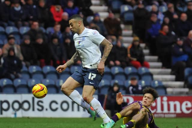 Preston striker Craig Davies is fouled by Jack Grealish, playing on loan for Notts County, in February 2014
