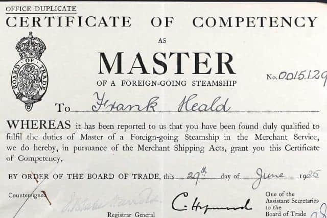 Frank Heald's Masters certificate. Picture courtesy of Stuart Clewlow