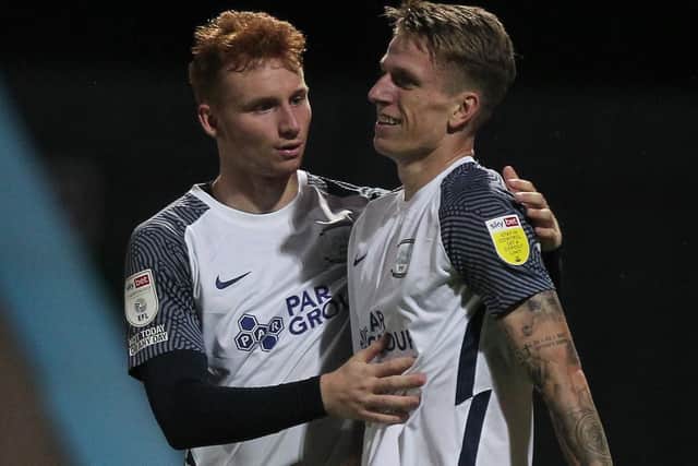 Emil Riis (right) scored in PNE’s win at Mansfield