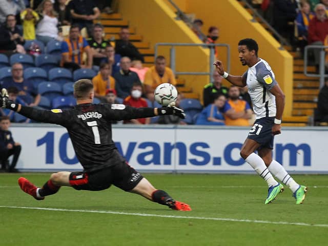 Scott Sinclair opens the scoring for Preston North End against Mansfield on Tuesday night