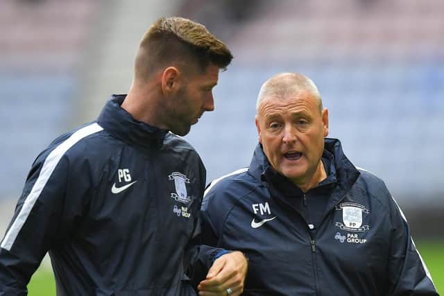 PNE head coach Frankie McAvoy (right) with Paul Gallagher