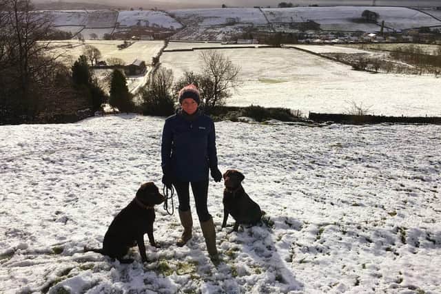 Lisa with her dogs in Newchurch in the snow