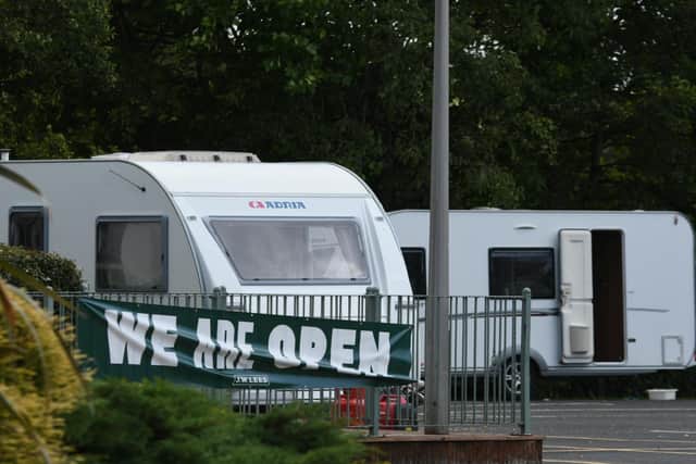 Caravans appeared at the pub car park yesterday morning, August 12