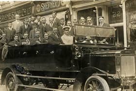 Day trippers heading off to Blackpool in a charabanc