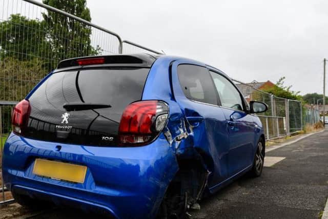 The car owned by student nurse Tom which was hit by a speeding driver last Sunday evening