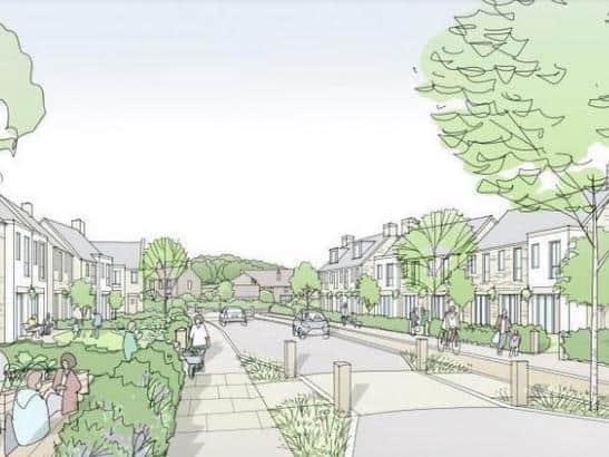 n artist's impression of how some of the housing might look in Bailrigg Garden Village. Image from JTP Architects.
